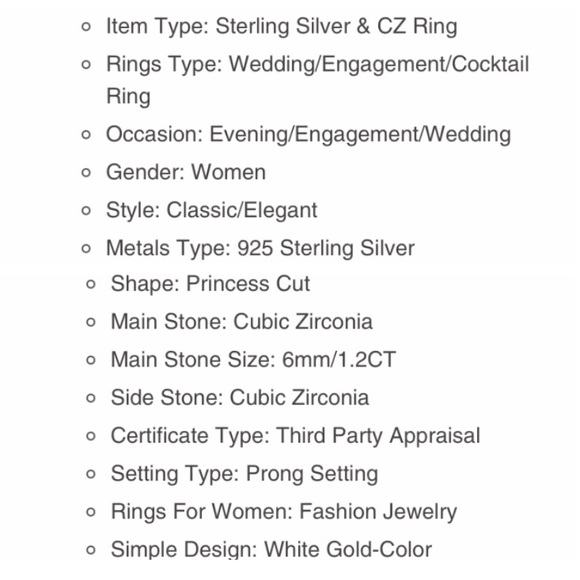 STERLING SILVER PRINCESS CUT ENGAGEMENT RING - Picture 9 of 9